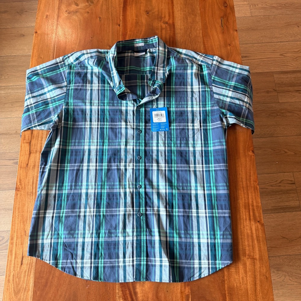 Columbia Men's Blue/Teal/White Plaid Short Sleeve Button Up Shirt Size 1x NWT